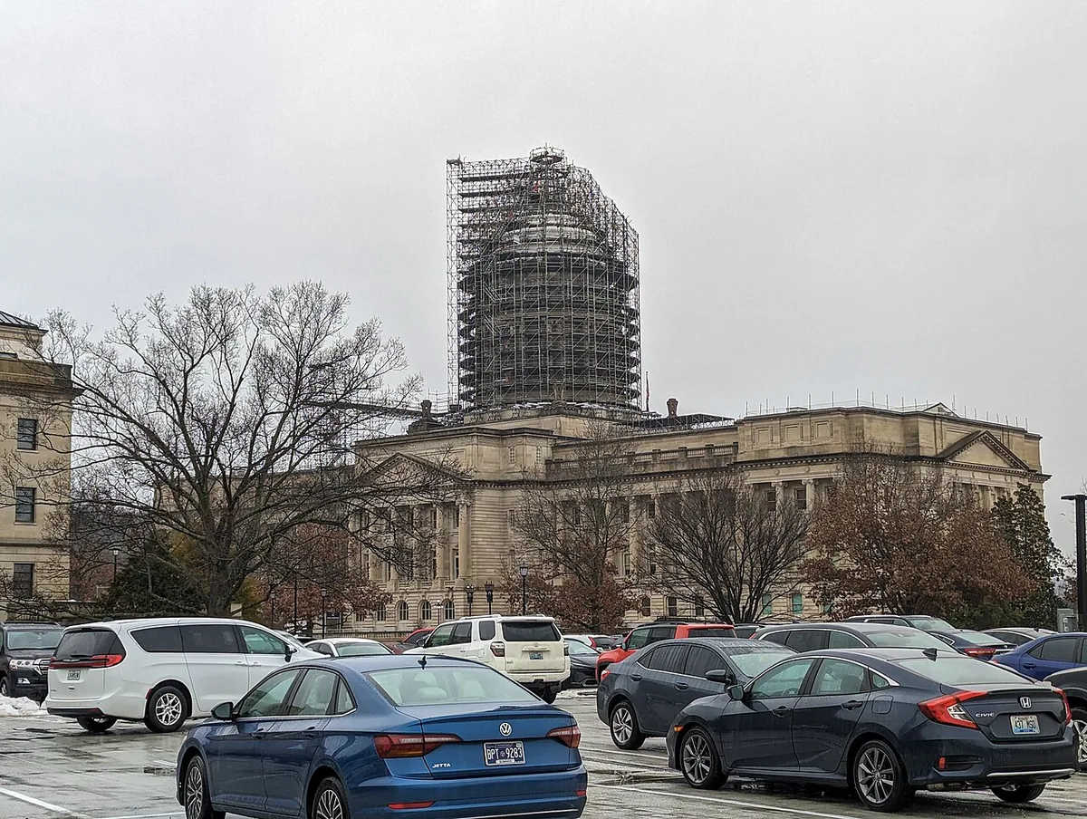 The Kentucky State Capitol Dome was under restoration construction in January 2024.