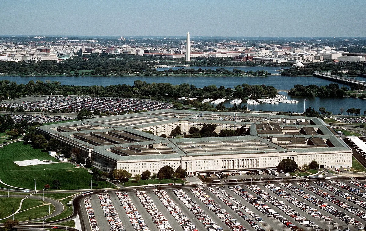 Aerial view of the Pentagon building in Arlington, Virginia